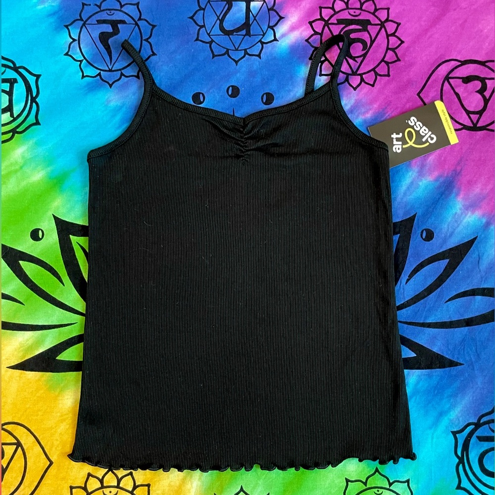 Rusched Black Ribbed Tanktop